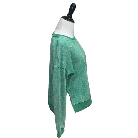 Promesa Women's S Small Crewneck Sweater Intentionally Faded Split Sides Green - Picture 3 of 6